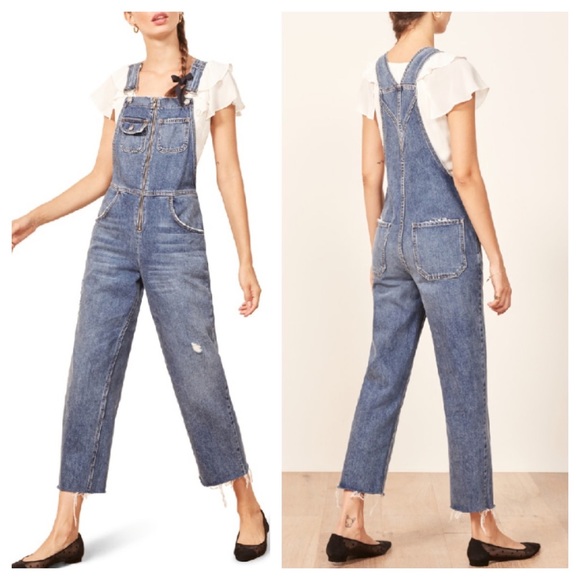 ☮️Reformation BENJI DISTRESSED Denim Overall in Celtic Size 6 - Picture 2 of 16